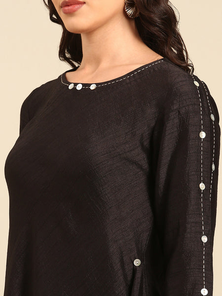 Black Silk Cotton Slub Dress - AS0488