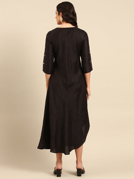 Black Silk Cotton Slub Dress - AS0488