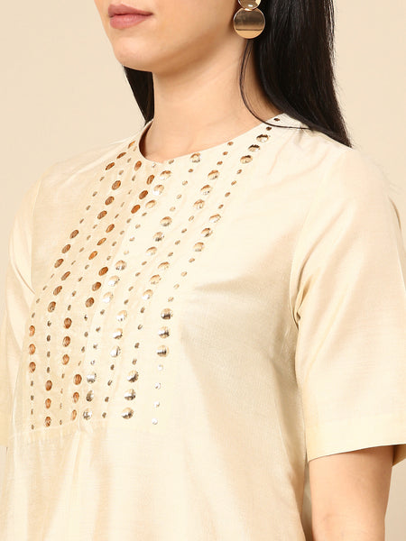 Beige Cotton Silk Embroidery Cord Set - ASCRSET022