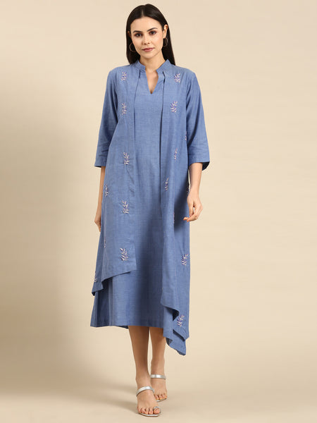Blue Cotton Layered Dress - AS0606