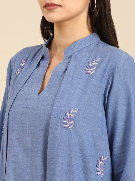 Blue Cotton Layered Dress - AS0606