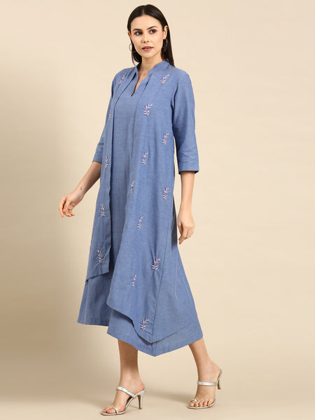 Blue Cotton Layered Dress - AS0606