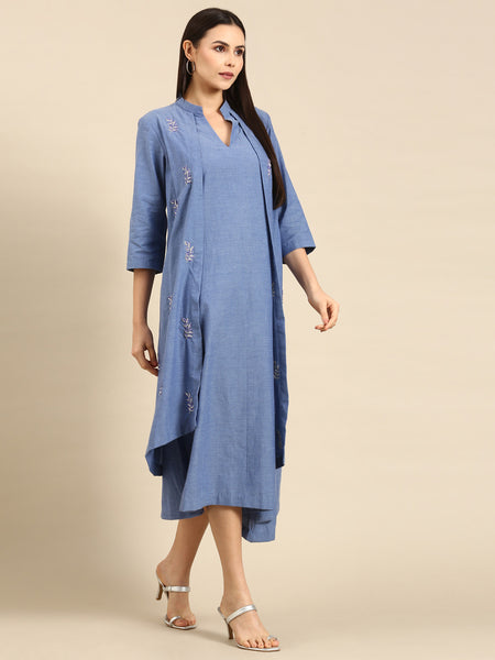 Blue Cotton Layered Dress - AS0606