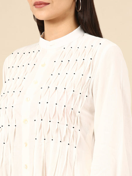 Designer Dresses - Embroidered White Malai Cotton Dress