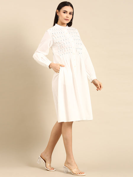 Smocked dress womens - white malai cotton