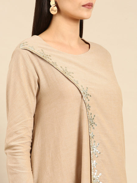 Beige Cotton Assymetric Dress - AS0642