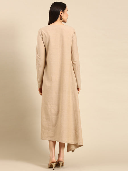 Beige Cotton Assymetric Dress - AS0642