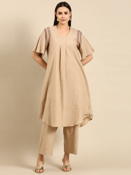 beige embroidered a line dresses for women