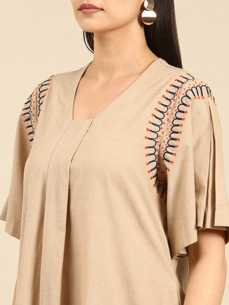 Beige A Line Cotton - designer dresses for women