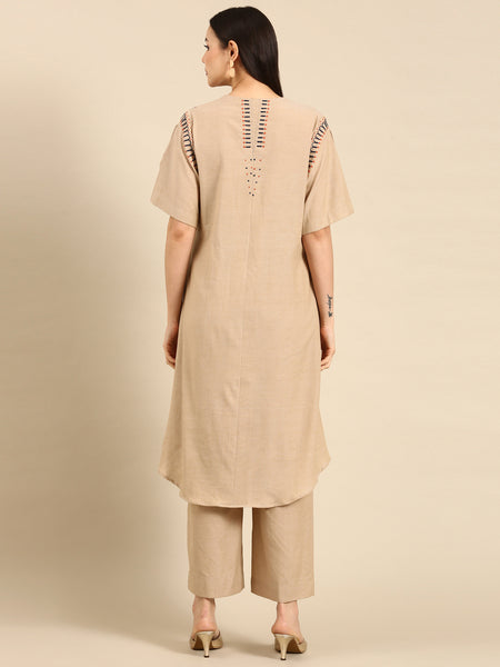 beige a line designer dress