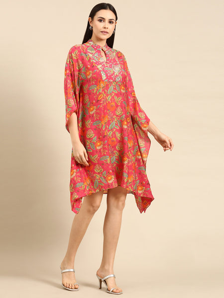 pink printed muslin cloth dress