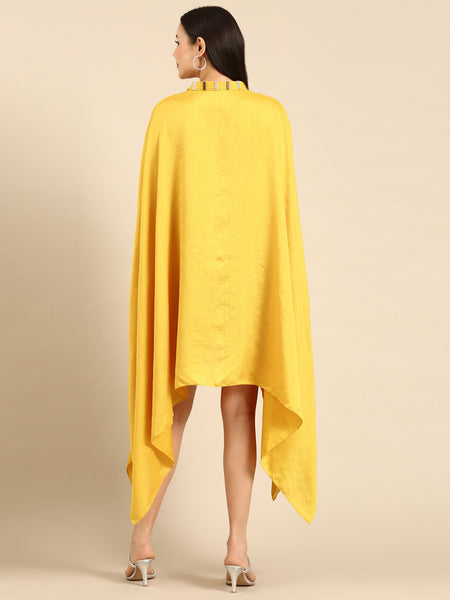 Yellow Slub Silk Summer Kaftan Dress - AS0658