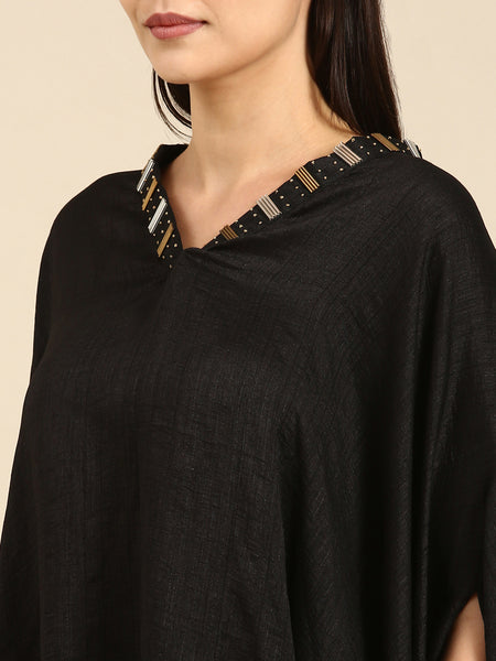 Black Slub Silk Kaftan Dress - AS0659