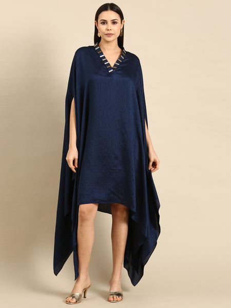 Blue Slub Silk Women's Kaftan Dress - AS0660