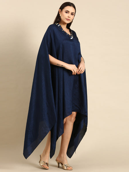 Blue Slub Silk Women's Kaftan Dress - AS0660