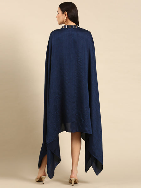 Blue Slub Silk Women's Kaftan Dress - AS0660