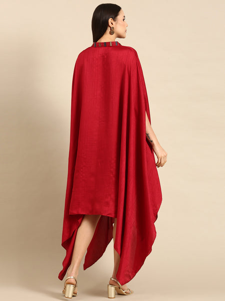 Red Slub Silk Kaftan Mullet Dress - AS0661