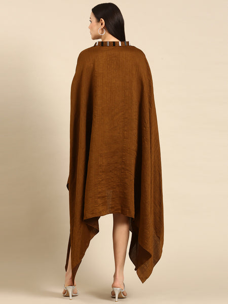 Brown Slub Silk Kaftan Dress - AS0662