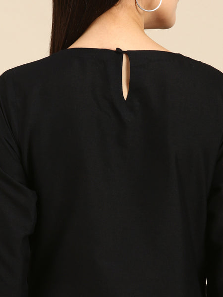 Black Cotton Silk Panel Dress - AS0663