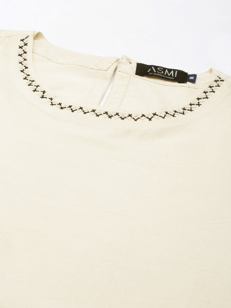 Beige Cotton Silk Panel Dress - AS0668