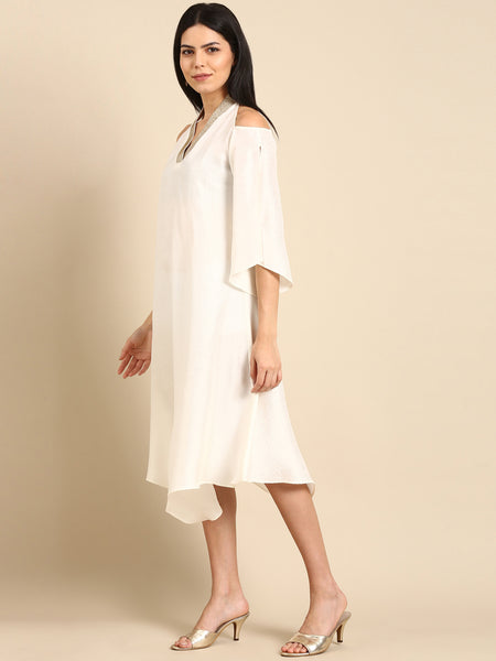 Ivory Slub Silk Dress - AS0672