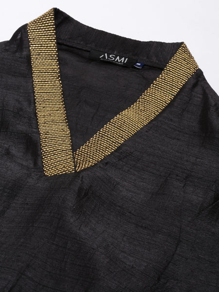 Black Slub Silk Dress - AS0673