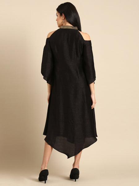 Black Slub Silk Dress - AS0673