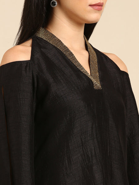 Black Slub Silk Dress - AS0673