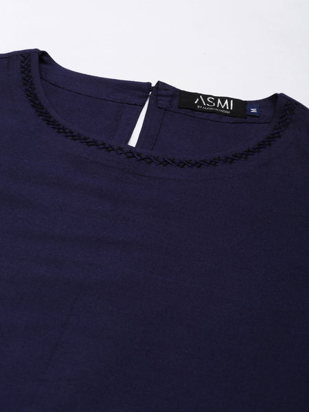 Blue Black Cotton Silk Panel Dress - AS0675