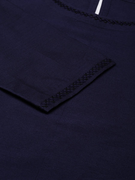 Blue Black Cotton Silk Panel Dress - AS0675