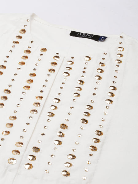 Ivory Cotton Silk Embroidery Cord Set - ASCRSET023