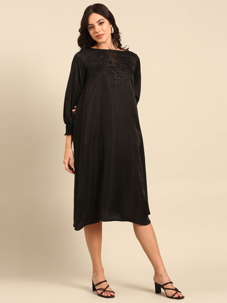 Black Silk Organza Dress - AS0681