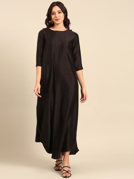 Black Silk Cotton Slub Dress - AS0690