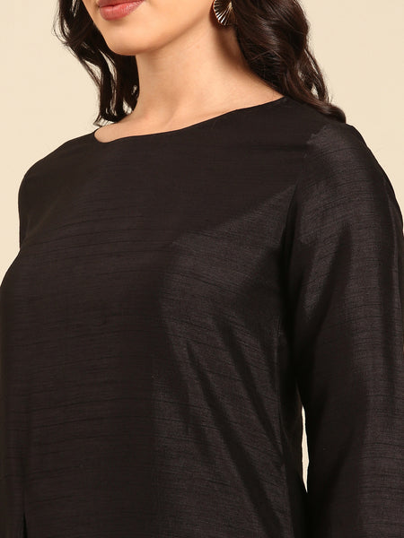 Black Silk Cotton Slub Dress - AS0690