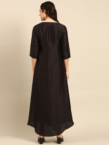 Black Silk Cotton Slub Dress - AS0690
