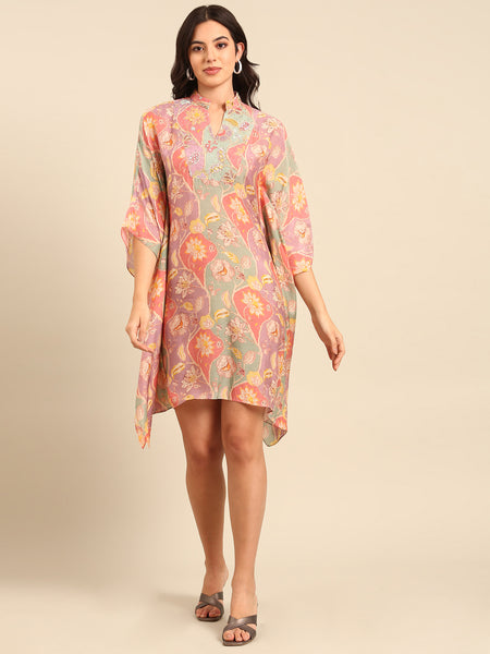 peach print women's kaftan dress