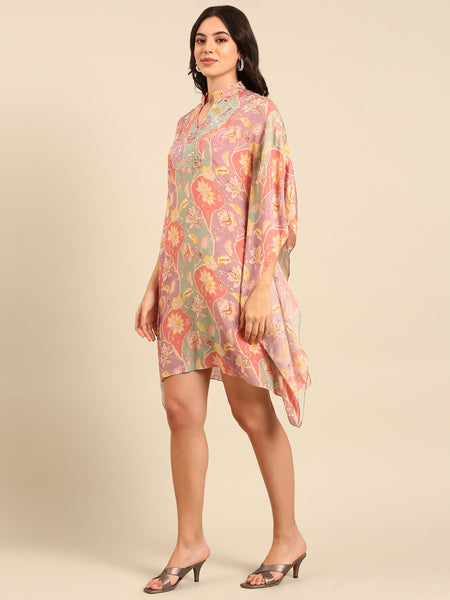 designer dress for women - peach print muslin