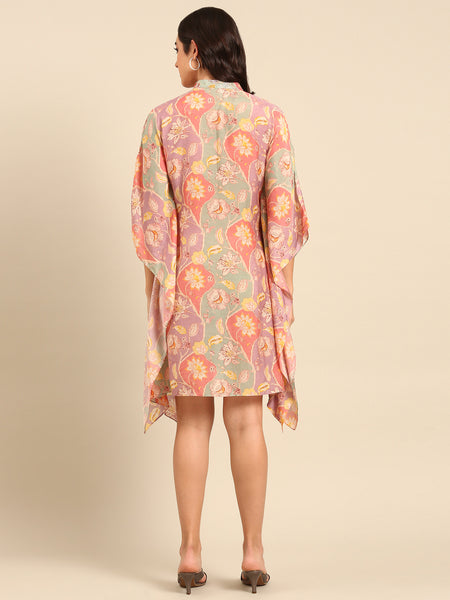 Peach Print Muslin Summer Kaftan Dress