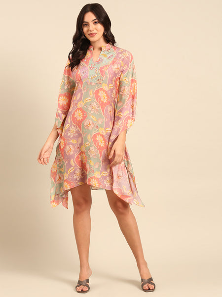peach muslin kaftan dress for summer