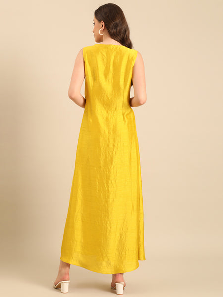 Yellow Bemberg Silk Sleeveless Dress  - AS0729