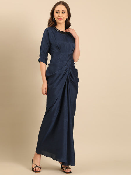 Blue Bemberg Silk Maxi Dress  - AS0731