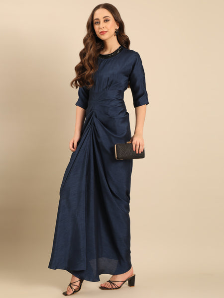 Blue Bemberg Silk Maxi Dress  - AS0731