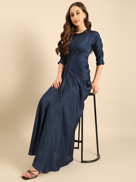 Blue Bemberg Silk Maxi Dress  - AS0731