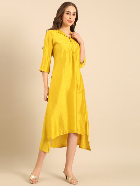 Yellow Bemberg Silk Dress  - AS0732
