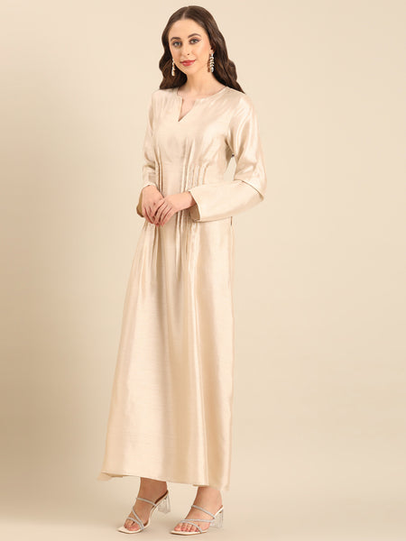 Beige Bemberg Silk Maxi Dress  - AS0734