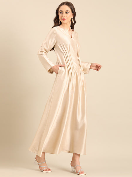 Beige Bemberg Silk Maxi Dress  - AS0734