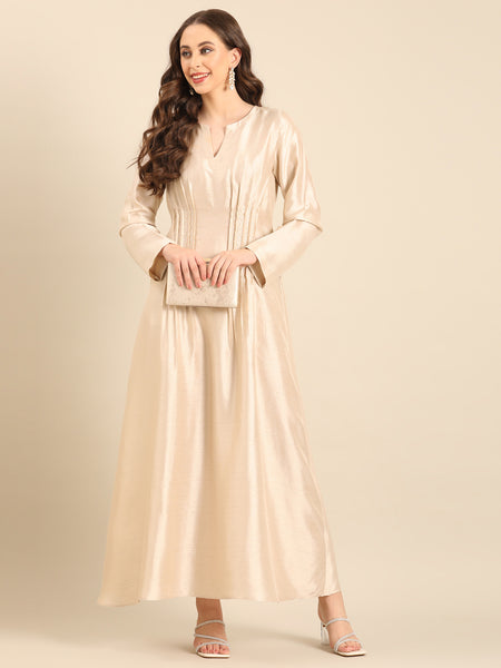 Beige Bemberg Silk Maxi Dress  - AS0734