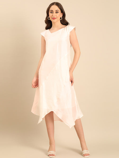 Ivory/ Pink Bemberg Silk Dress  - AS0739