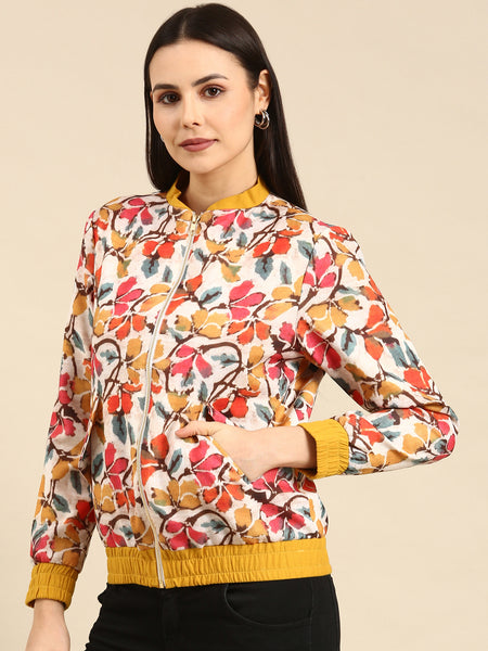 Floral Printed Linen Bomber Jacket - ASBJ003