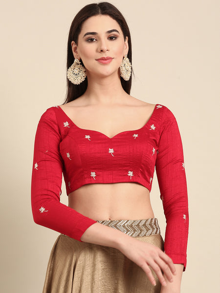 Red Slub Silk Blouse - ASBL0100